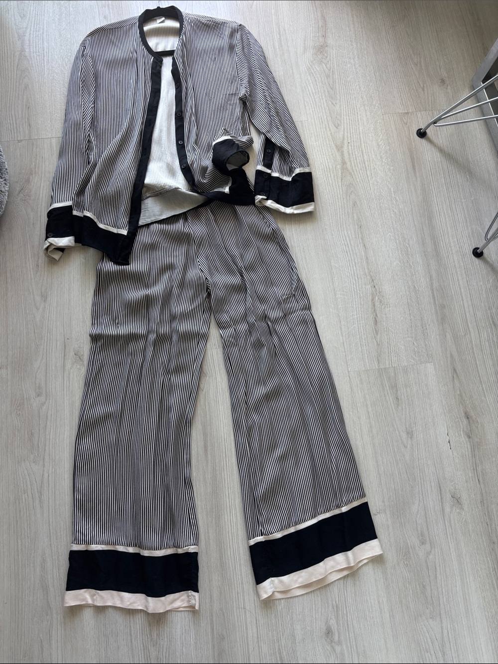 H&M Black and Cream Striped Jumpsuit Set